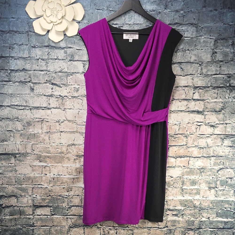 Studio I | Purple And Black Colorblock Career Wear Dress